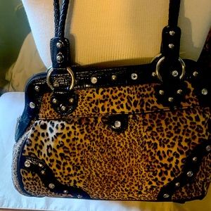 MC Leopard and black trim satchel